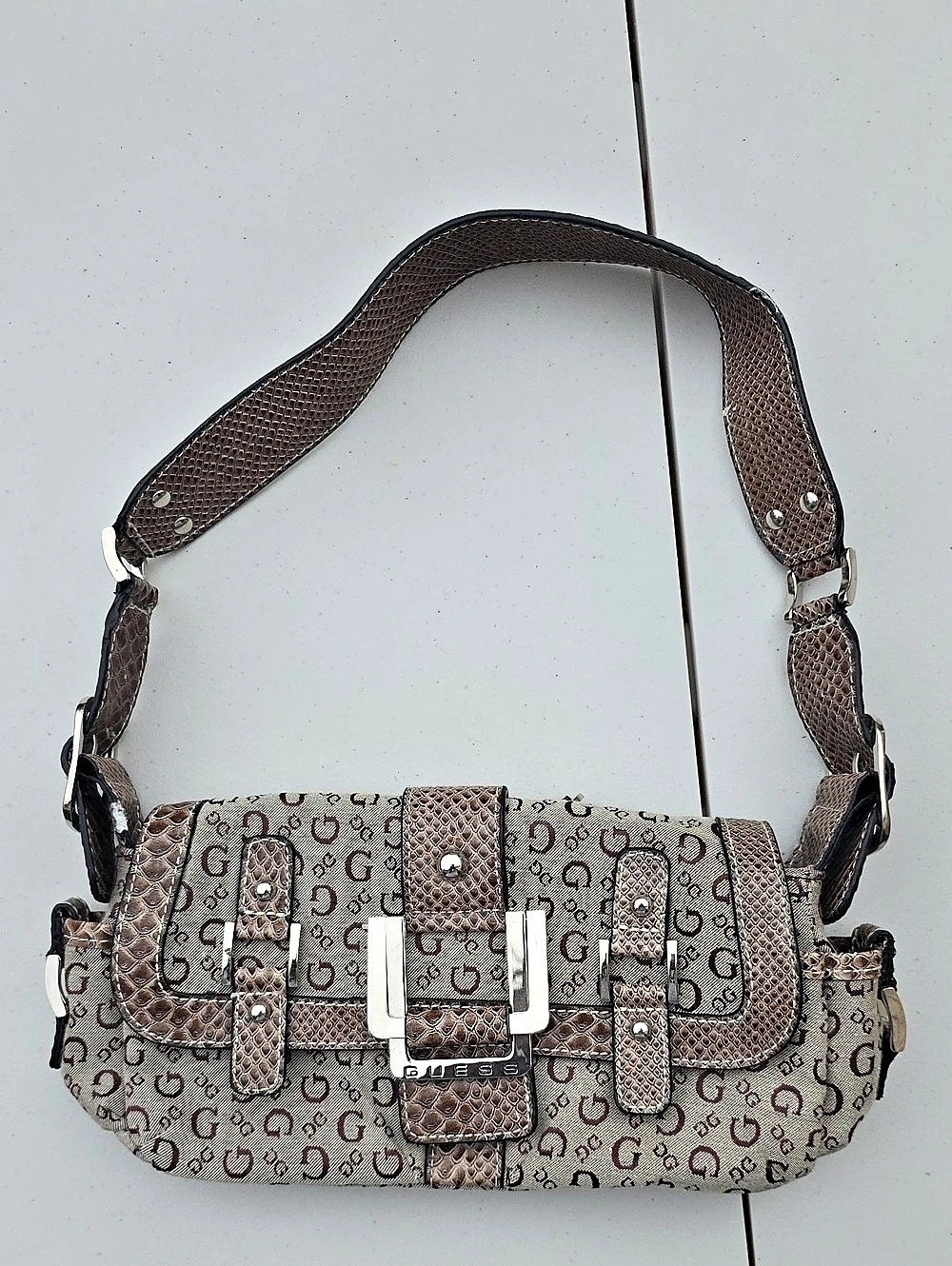 GUESS Brown Logo-Print Shoulder Bag